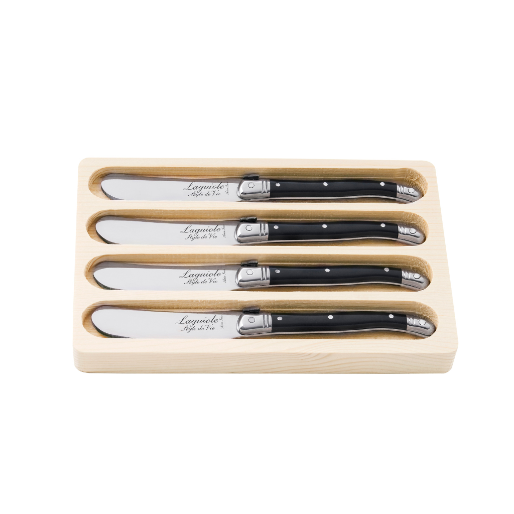 Laguiole Style Botermessen zwart 4 st Messen Laguiole