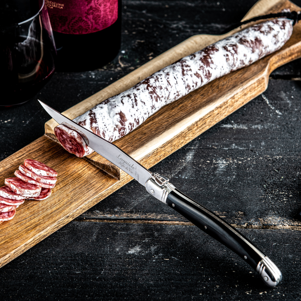 Laguiole Style de Vie Worstplankje Acaciahout met Zwart mes 'Premium Line' Messen Laguiole