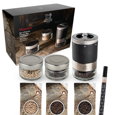 Maestro Gift Box Including U'Select Pepper Mill in Graphite Grey, 3 Premium Peppers, 3 Interchangeable Glass Jars & Marker Pen Maestro Peugeot