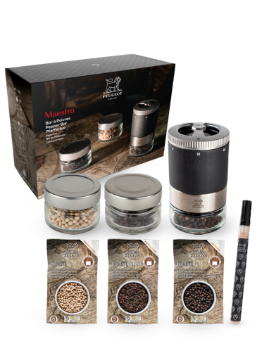 Maestro Gift Box Including U'Select Pepper Mill in Graphite Grey, 3 Premium Peppers, 3 Interchangeable Glass Jars & Marker Pen Maestro Peugeot